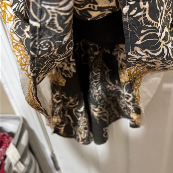 Free People Floral Batik Open Lace Back Black Gold High Low Dress - Picture 3 of 10